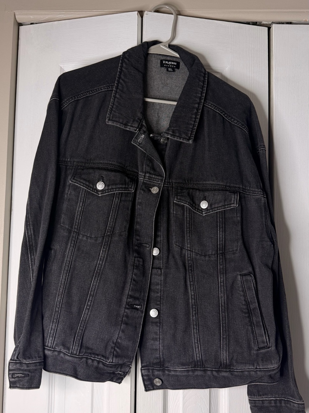 PacSun Black Denim Jean Jacket with Silver Buttons PlayBoy